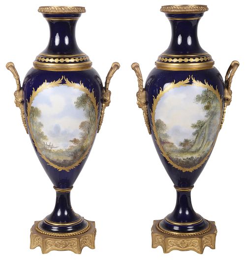 PAIR 19TH CENTURY FRENCH SEVRES STYLE PORCELAIN VASES - ADDITIONAL PHOTO 9