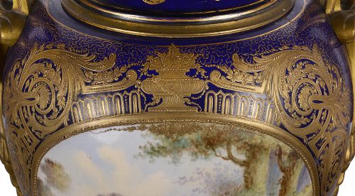 LARGE PAIR 19TH CENTURY FRENCH SEVRES STYLE VASES - ADDITIONAL PHOTO 1