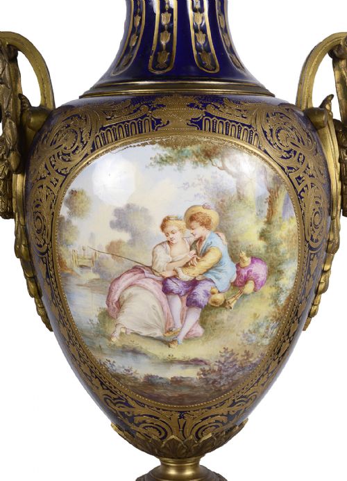 LARGE PAIR 19TH CENTURY FRENCH SEVRES STYLE VASES - ADDITIONAL PHOTO 2