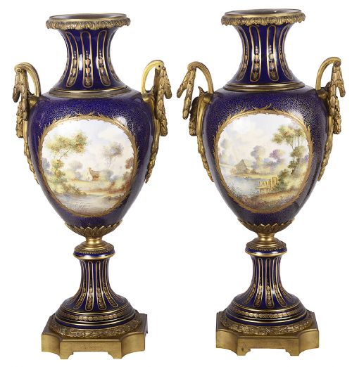 LARGE PAIR 19TH CENTURY FRENCH SEVRES STYLE VASES - ADDITIONAL PHOTO 8
