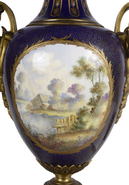 LARGE PAIR 19TH CENTURY FRENCH SEVRES STYLE VASES - ADDITIONAL PHOTO 9