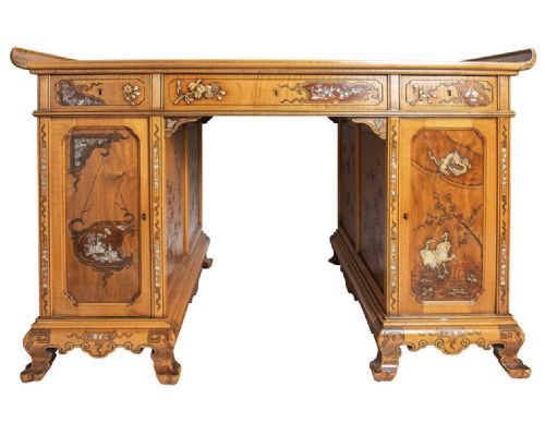 JAPANNED 19TH CENTURY PEDESTAL DESK ATTRIBUTED TO VIARDOT - ADDITIONAL PHOTO 2