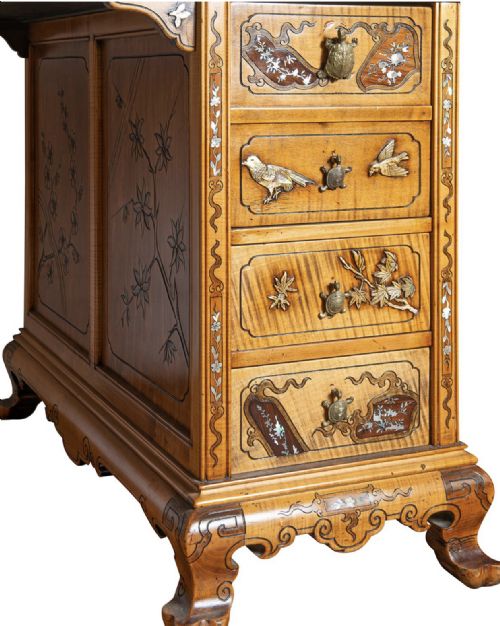 JAPANNED 19TH CENTURY PEDESTAL DESK ATTRIBUTED TO VIARDOT - ADDITIONAL PHOTO 6