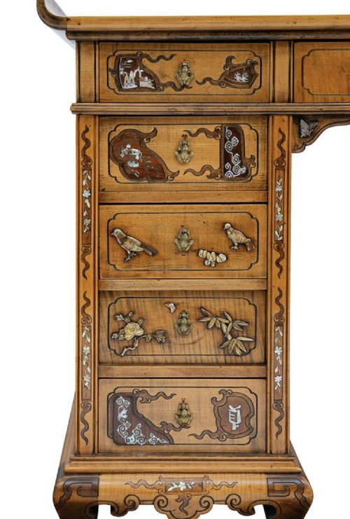 JAPANNED 19TH CENTURY PEDESTAL DESK ATTRIBUTED TO VIARDOT - ADDITIONAL PHOTO 12