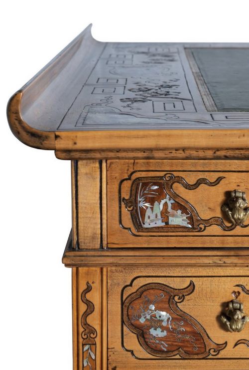 JAPANNED 19TH CENTURY PEDESTAL DESK ATTRIBUTED TO VIARDOT - ADDITIONAL PHOTO 13