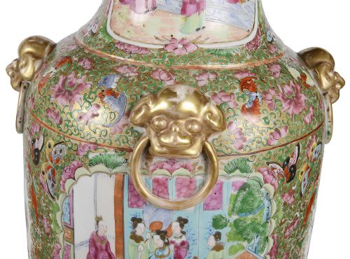 LARGE PAIR 19TH CENTURY ROSE MEDALLION VASES LAMPS - ADDITIONAL PHOTO 2