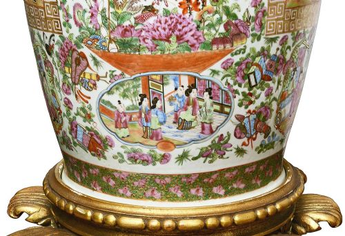 LARGE PAIR 19TH CENTURY ROSE MEDALLION VASES ON STANDS - ADDITIONAL PHOTO 11