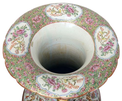 LARGE PAIR 19TH CENTURY ROSE MEDALLION VASES ON STANDS - ADDITIONAL PHOTO 13