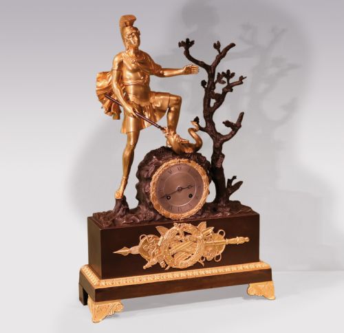 AN EARLY 19TH CENTURY FRENCH BRONZE AND ORMOLU 8 DAY MANTLE CLOCK - ADDITIONAL PHOTO 1