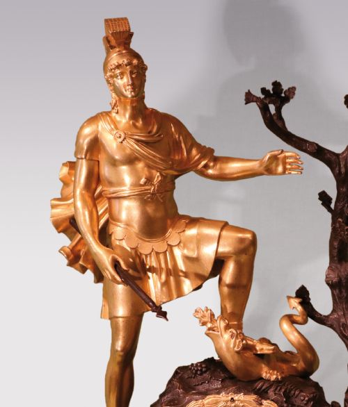 AN EARLY 19TH CENTURY FRENCH BRONZE AND ORMOLU 8 DAY MANTLE CLOCK - ADDITIONAL PHOTO 5