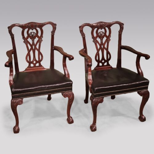 A SET OF 6 SINGLE AND 2 ARM CHIPPENDALE REVIVAL MAHOGANY DINING CHAIRS - ADDITIONAL PHOTO 2