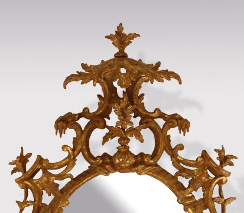 ANTIQUE CHIPPENDALE PERIOD GILDED CARVED WOOD OVAL MIRROR - ADDITIONAL PHOTO 1