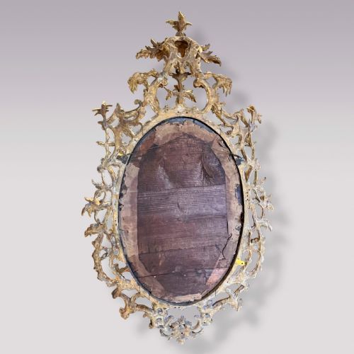 ANTIQUE CHIPPENDALE PERIOD GILDED CARVED WOOD OVAL MIRROR - ADDITIONAL PHOTO 3