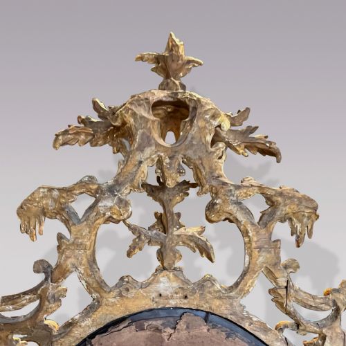 ANTIQUE CHIPPENDALE PERIOD GILDED CARVED WOOD OVAL MIRROR - ADDITIONAL PHOTO 4