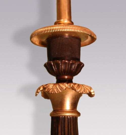 ANTIQUE PAIR OF MID 19TH CENTURY BRONZE AND ORMOLU CANDLESTICK LAMPS - ADDITIONAL PHOTO 1