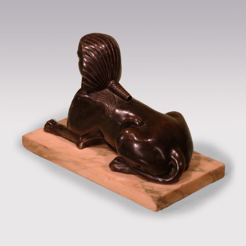 ANTIQUE REGENCY PERIOD BRONZE FIGURE OF A SPHINX ON A VEINED MARBLE BASE - ADDITIONAL PHOTO 3