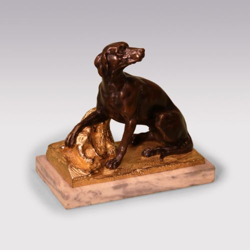 ANTIQUE MID 19TH CENTURY BRONZE AND ORMOLU HOUNDS WITH PHEASANTS - ADDITIONAL PHOTO 1