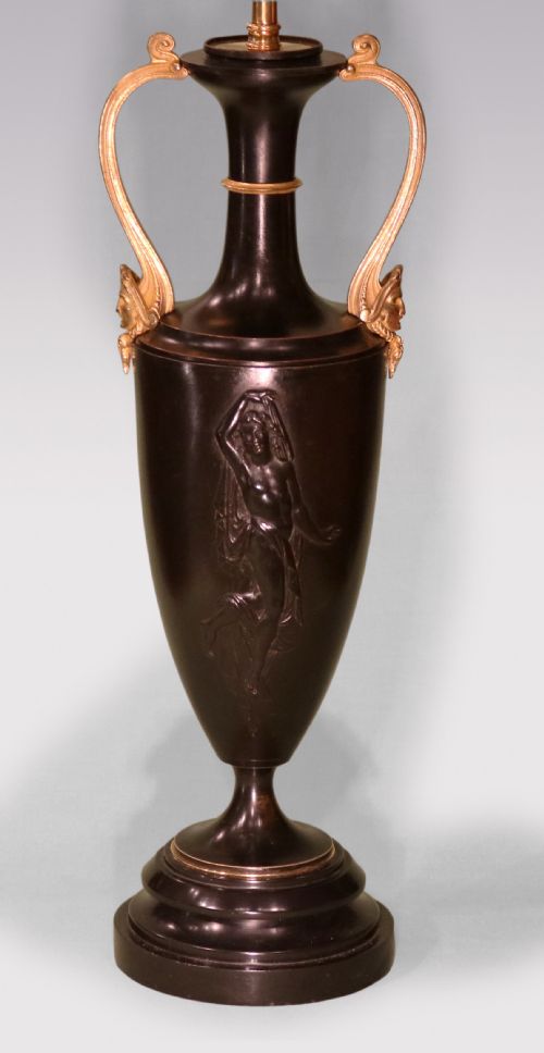 ANTIQUE PAIR OF MID 19TH CENTURY URN SHAPED BRONZE LAMPS - ADDITIONAL PHOTO 1