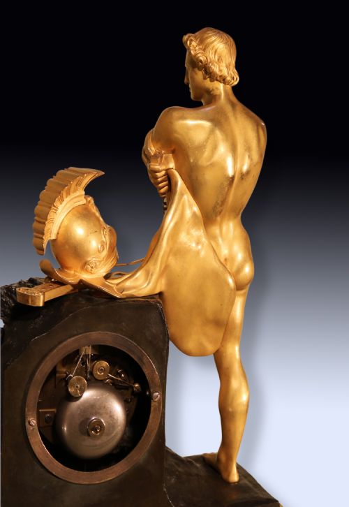 ANTIQUE EARLY 19TH CENTURY FRENCH BRONZE AND ORMOLU MANTEL CLOCK - ADDITIONAL PHOTO 4