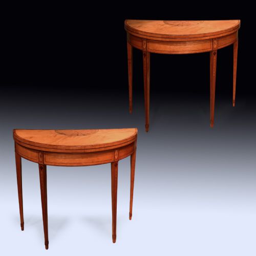 ANTIQUE PAIR OF SHERATON PERIOD SATINWOOD CARD TABLES - ADDITIONAL PHOTO 1