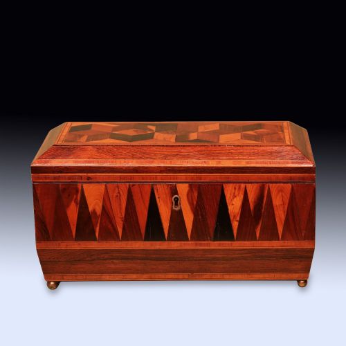 ANTIQUE REGENCY PERIOD PARQUETRY TEA CADDY