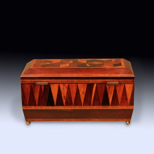 ANTIQUE REGENCY PERIOD PARQUETRY TEA CADDY - ADDITIONAL PHOTO 2