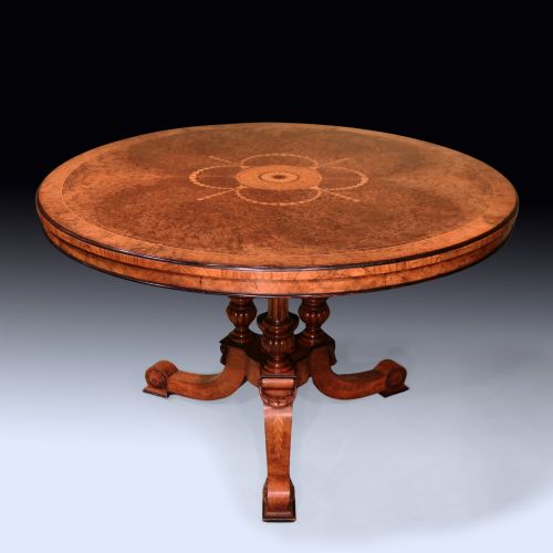 ANTIQUE MID 19TH CENTURY BURR WALNUT CENTRE TABLE