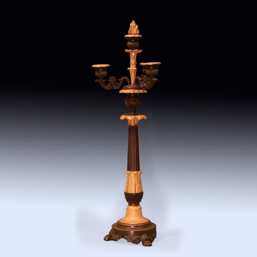 ANTIQUE REGENCY PERIOD PAIR OF BRONZE AND ORMOLU FOUR LIGHT CANDELABRA - ADDITIONAL PHOTO 1