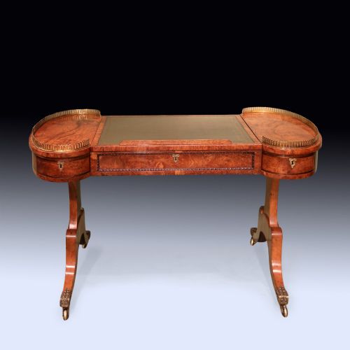 ANTIQUE EARLY 19TH CENTURY REGENCY PERIOD BURR OAK WRITING TABLE