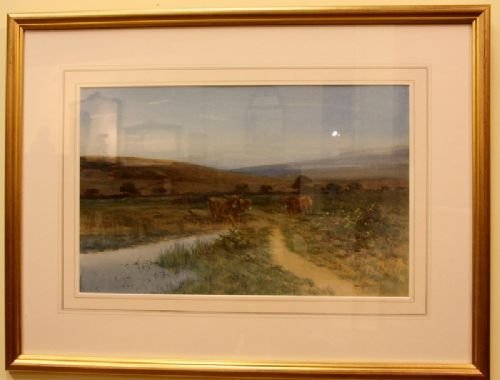Watercolour of Wild Cattle in a Landscape