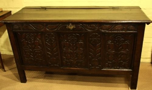 A Large 17th Century Oak Carved Coffer with Some Restorations