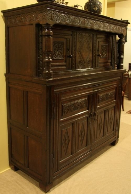fig 1. A Part 17th Century Carved Oak Court Cupboard