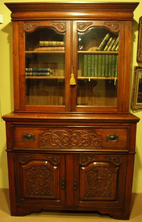 A Late Victorian Walnut Secretaire Bookcase