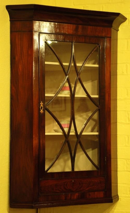 fig 1. A Good Quality Mahogany Glazed Door Corner Cabinet Circa 1830