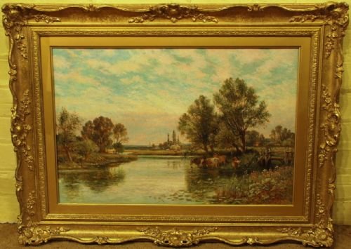 A Signed Oil on Canvas of a Quiet Days Fishing by C Edward Cox