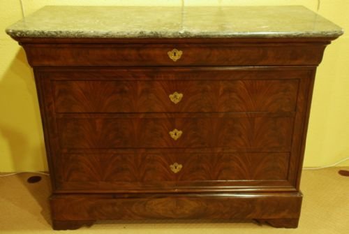 A Well Figured Mid 19th Century French Mahogany Commode with Original Marble Top Circa 1850