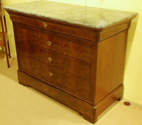 fig 1. A Well Figured Mid 19th Century French Mahogany Commode with Original Marble Top Circa 1850