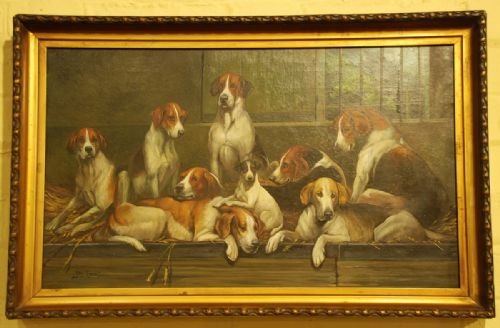 An Oil on Canvas of the Pack by a Follower of J Emms