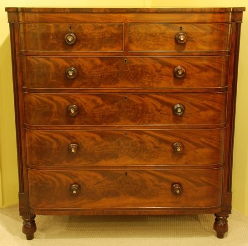 A Lovely George IV Flame Mahogany and Inlaid Six Drawer Chest of Drawers Circa 1830