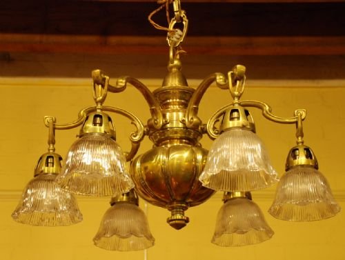 A Glass and Brass 1920'S Chandelier