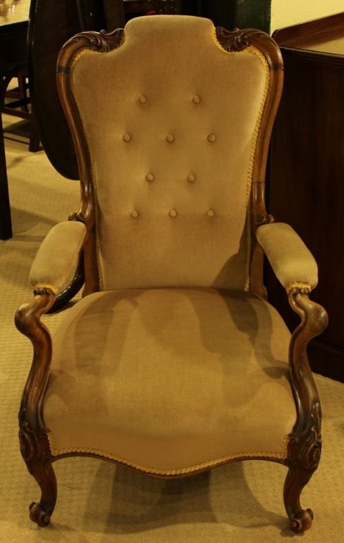 A Victorian Rosewood Framed Open-arm Easy Chair