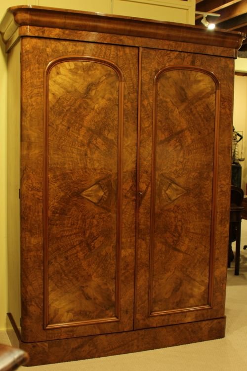 A Victorian Figured Walnut Double Wardrobe