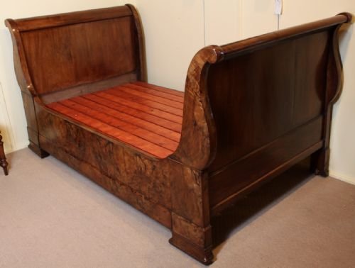 French Burr Walnut Bateau Lit Bed