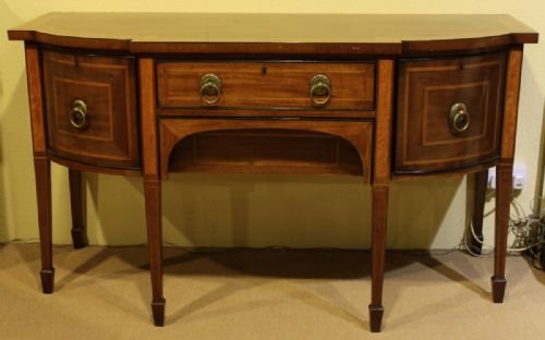 George III Satinwood Cross-banded, Bow-fronted Mahogany Sideboard