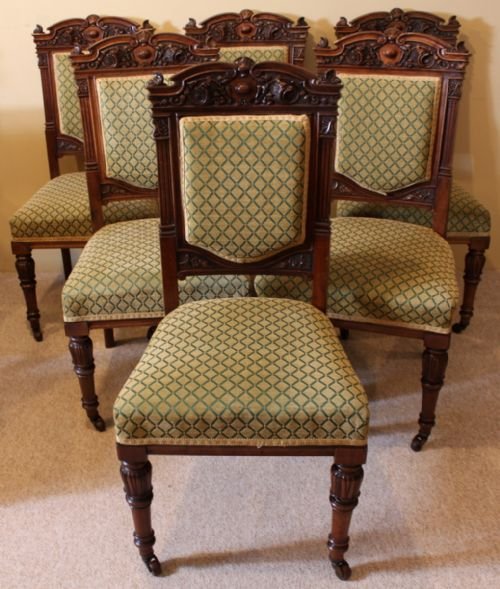 Six Victorian Walnut Dining Chairs