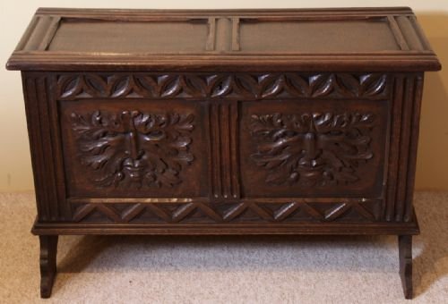 19th Century Six Plank Panelled Top and Carved Front Coffer