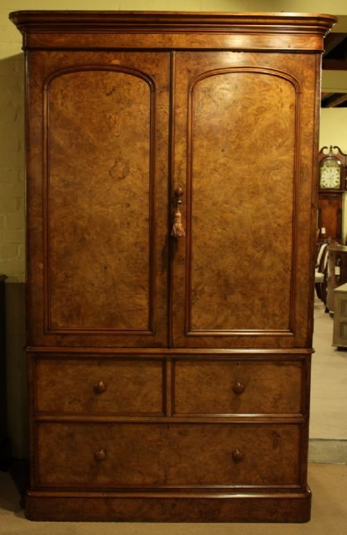 Victorian Burr Walnut Linen Press