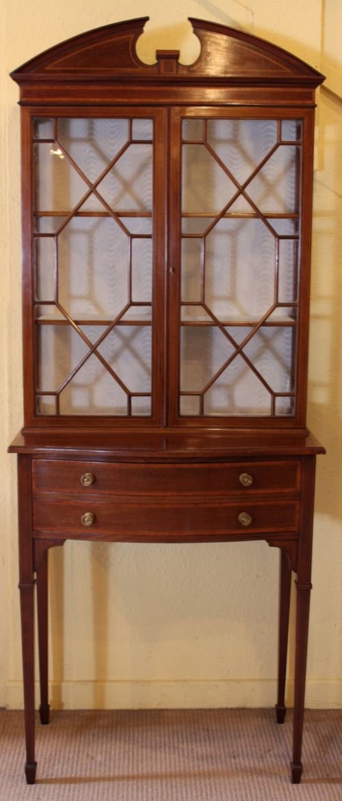 Inlaid Mahogany Display Cabinet in the Sheraton Style Stamped "Gillow"