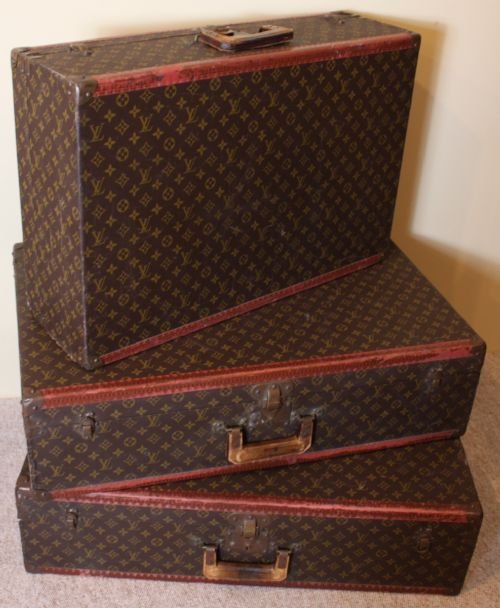 An Unusual Set of Three Louis Vuitton Edwardian Suitcases