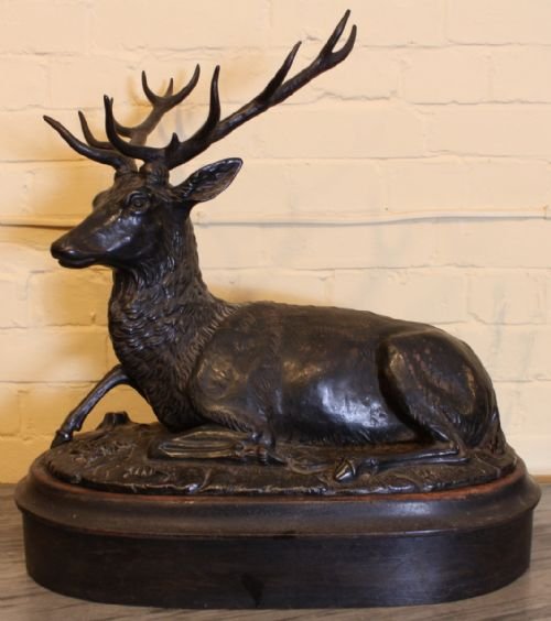 Cast Iron and Bronze Patinated Figure of a Stag